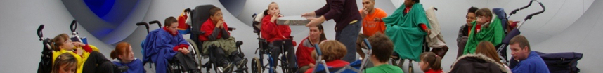 Children in wheelchairs in colourscape